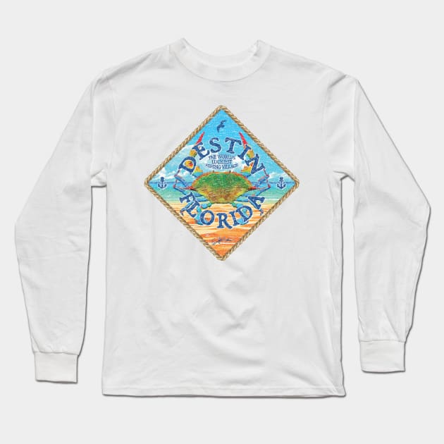 Destin, Florida, with Blue Crab on Beach Long Sleeve T-Shirt by jcombs